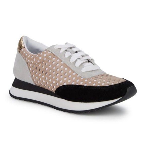 Loeflfler Randall Rio Perforated Tan Leather & Black Suede Sneaker Size 7 Women - Picture 1 of 11